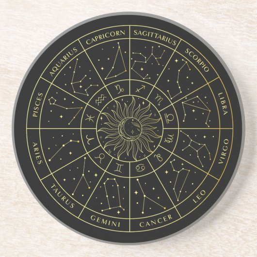 Zodiac ster sign horoscope constellations map gold zandsteen onderzetter (Voorkant)