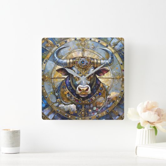 Zodiac - Stier de stier Vierkante Klok (Huis)