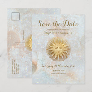 Zodiac Sun Ice Blue Celestial Gold Save the Date Aankondigingskaart
