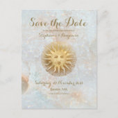 Zodiac Sun Ice Blue Celestial Gold Save the Date Aankondigingskaart (Voorkant)