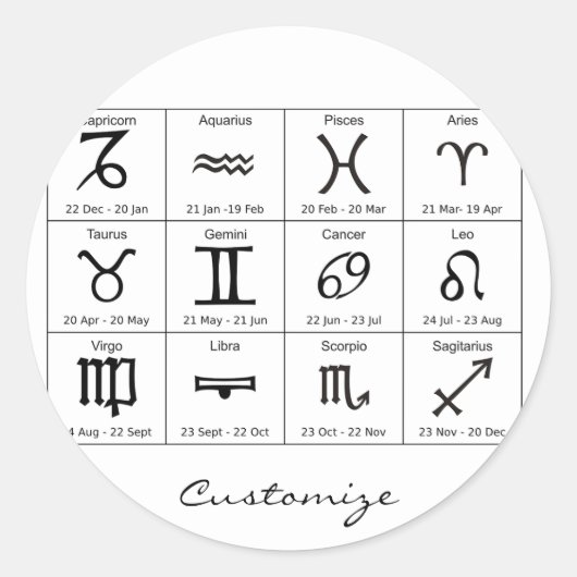 Zodiac Sun Sign Astrology Calendar Thunder_Cove Ronde Sticker (Voorkant)