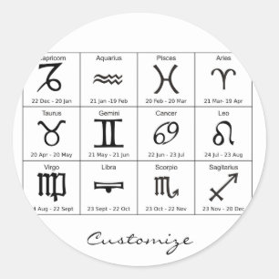 Zodiac Sun Sign Astrology Calendar Thunder_Cove Ronde Sticker