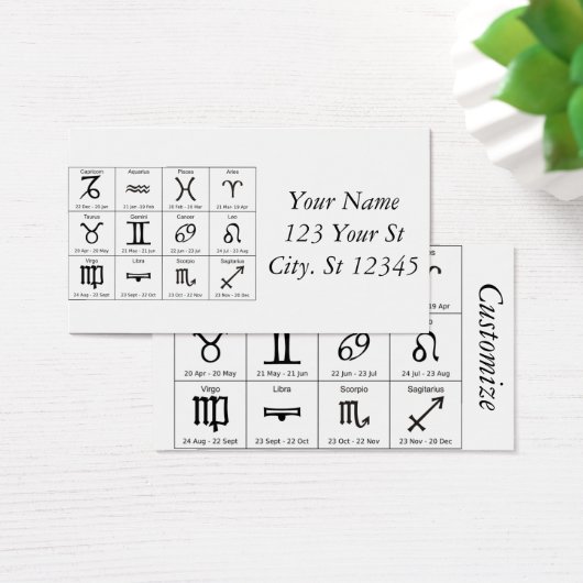 Zodiac Sun Sign Astrology Calendar Thunder_Cove Visitekaartje (Bureau)