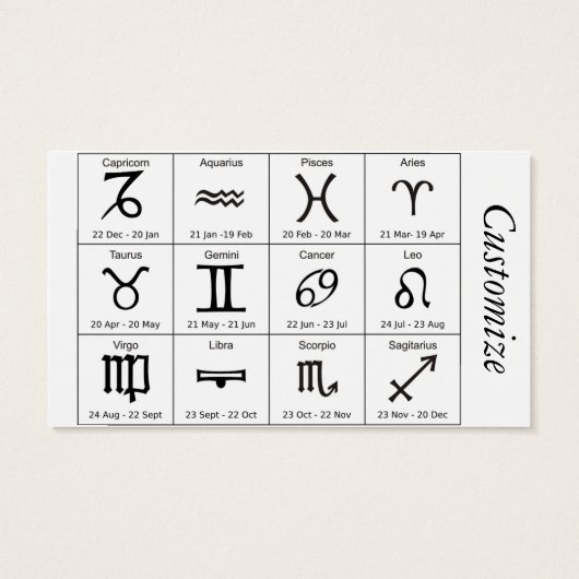 Zodiac Sun Sign Astrology Calendar Thunder_Cove Visitekaartje (Achterkant)