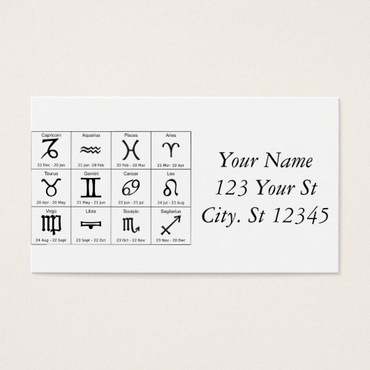 Zodiac Sun Sign Astrology Calendar Thunder_Cove Visitekaartje (Voorkant)