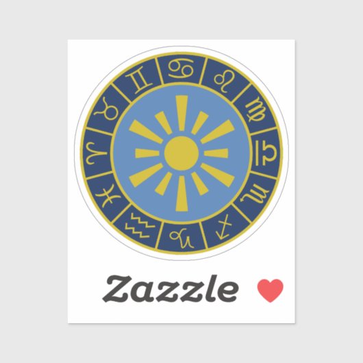 Zodiac Sun Wheel+Astrological Symbolen Gold+Blues Sticker (Vel)