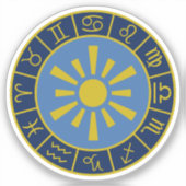 Zodiac Sun Wheel+Astrological Symbolen Gold+Blues Sticker (Voorkant)