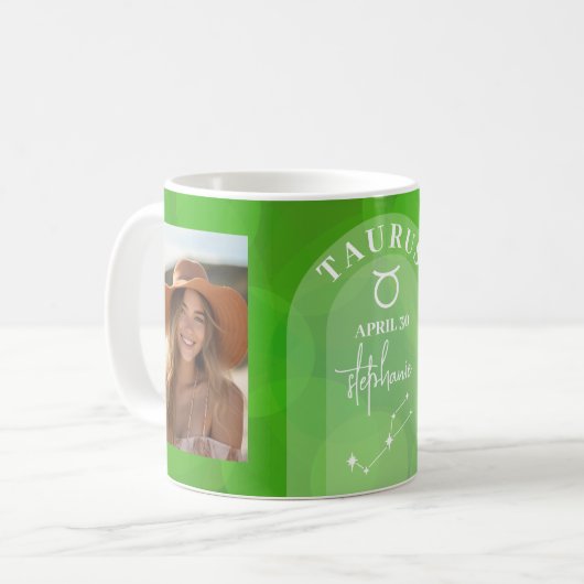 Zodiac Taurus Aangepaste Verjaardag Foto Astrologi Koffiemok (Voorkant links)