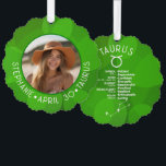 Zodiac Taurus Aangepaste Verjaardag Foto Astrologi Ornament Kaart<br><div class="desc">Personaliseer deze dierenriem hangkaart ornament met een foto, geboortedatum en naam. Een aangepast verjaardagsontwerp met het sterrenbeeld - Stier - plus persoonlijkheidskenmerken, informatie en sterrenbeeld. Een frisse groene kleur - geassocieerd met Taurus is het belangrijkste ontwerp achter alle Zodiac-details. Een geweldig cadeau voor een vriend of om gewoon "je" te...</div>