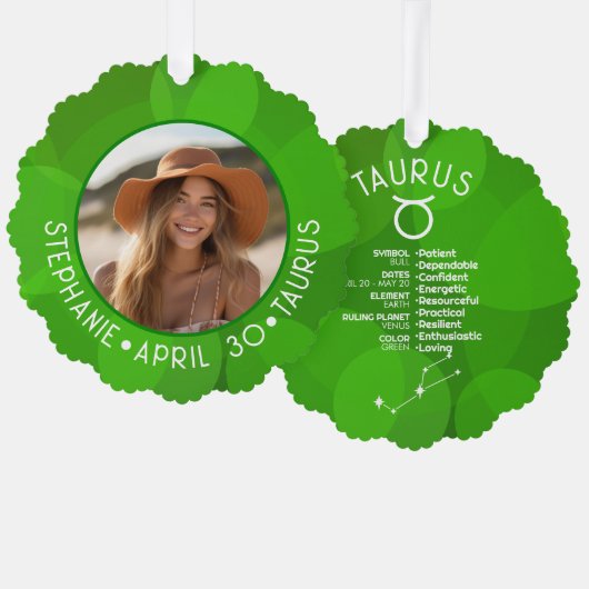 Zodiac Taurus Aangepaste Verjaardag Foto Astrologi Ornament Kaart (Voorkant / Achterkant)