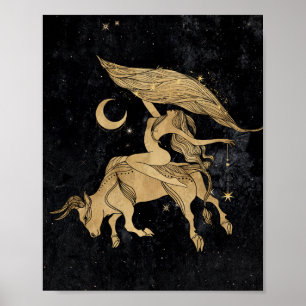 Zodiac Taurus   Cosmic Gold en Black Astrology Poster