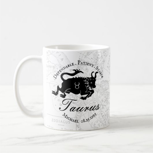 Zodiac Taurus Custom Black White Astrology Traits Koffiemok (Links)