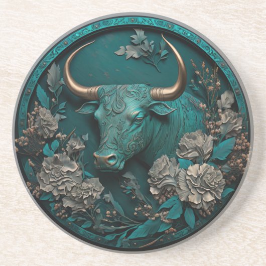 Zodiac Taurus Metal Art Zandsteen Onderzetter (Voorkant)
