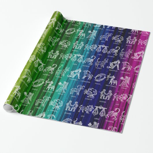 Zodiac teken inpakpapier (regenboog) (Uitgerold)