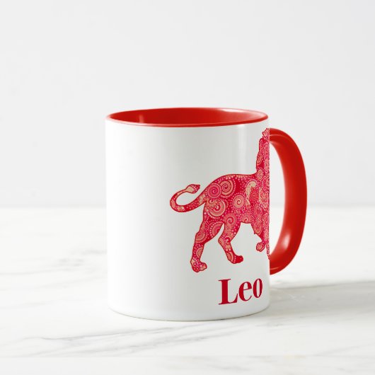 Zodiac teken voor Leo in een rood fractal patroon Mok (Voorkant rechts)