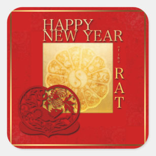 Zodiac-tekens Yin Yang Chinese Rat Year 2020 Squar Vierkante Sticker