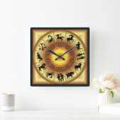 Zodiac~Toasted Sun~Western Astrology~Gold Back~ Vierkante Klok (Huis)
