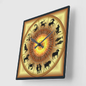 Zodiac~Toasted Sun~Western Astrology~Gold Back~ Vierkante Klok (Hoek)