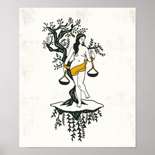 Zodiac Toile Art w/A Woman & The Libra Scales Poster (Voorkant)