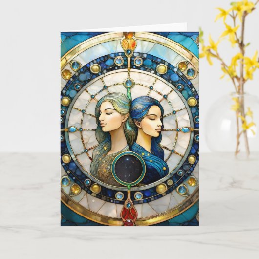 Zodiac - Tweeling De Tweeling Kaart (Gele Bloem)