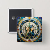 Zodiac - Tweeling De Tweeling Vierkante Button 5,1 Cm (Voorkant /achterkant)