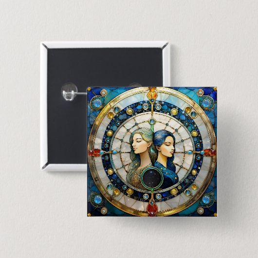 Zodiac - Tweeling De Tweeling Vierkante Button 5,1 Cm (Voorkant /achterkant)