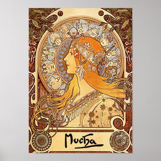 Zodiac van Alfons Mucha - Art Nouveau Poster (Voorkant)