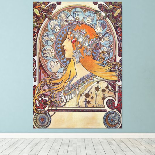 Zodiac van Alphonse Mucha Canvas Afdruk (Insitu (Houten vloer))