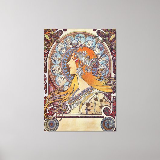 Zodiac van Alphonse Mucha Canvas Afdruk (Voorkant)