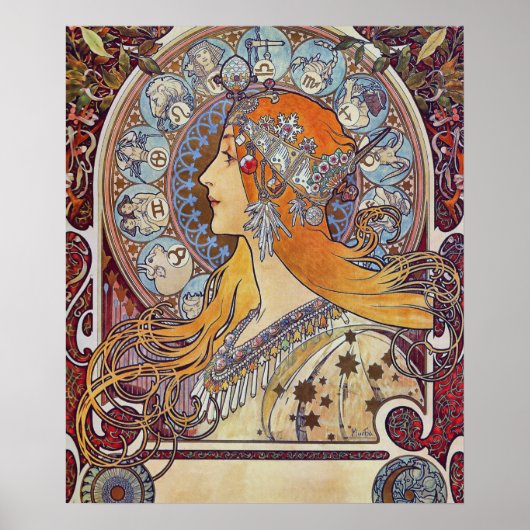 Zodiac van Alphonse Mucha Poster (Voorkant)