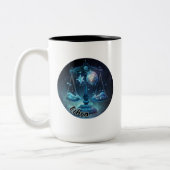 Zodiac van Libra Blue en Black Waterverf Tweekleurige Koffiemok (Links)