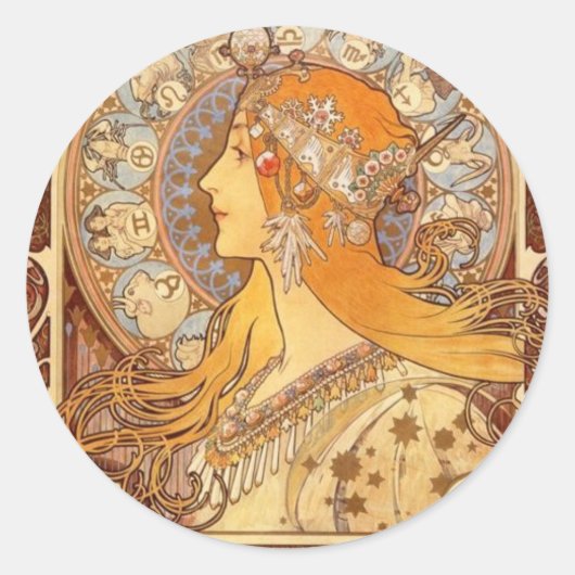 Zodiac van Mucha Ronde Sticker (Voorkant)