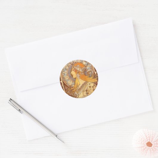 Zodiac van Mucha Ronde Sticker (Envelop)