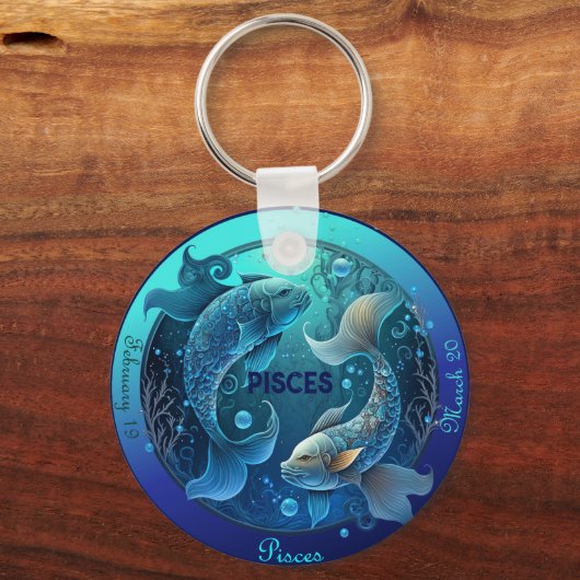 Zodiac Vissen Pas NAAM, DATUM aan Sleutelhanger (Voorkant)