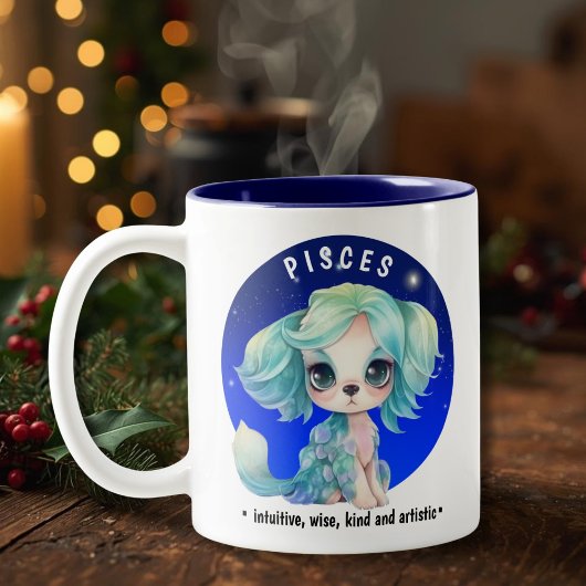 Zodiac Vissen Schattigee Waterverf Dog aangepaste  Tweekleurige Koffiemok