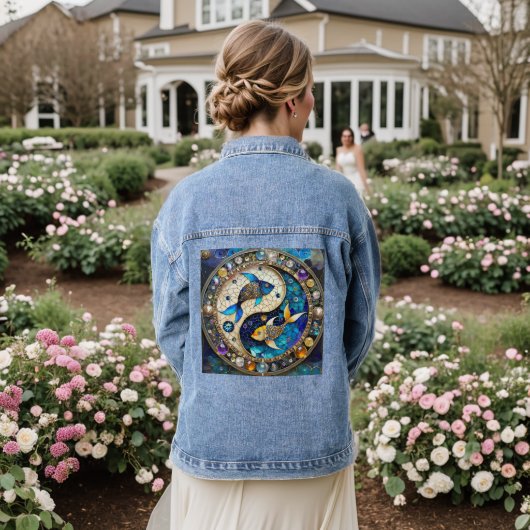 Zodiac - Vissen Vissen Yin en Yang Denim Jacket (Huwelijk Achterkant)