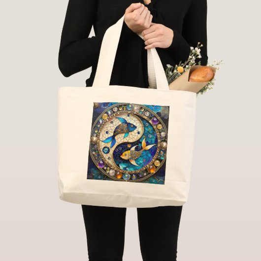 Zodiac - Vissen Vissen Yin en Yang Grote Tote Bag (Voorkant (product))