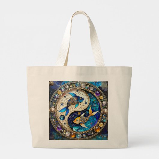 Zodiac - Vissen Vissen Yin en Yang Grote Tote Bag (Achterkant)