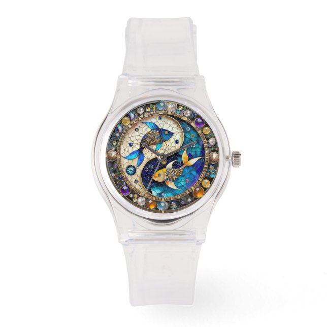 Zodiac - Vissen Vissen Yin en Yang Horloge (Voorkant)