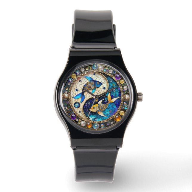 Zodiac - Vissen Vissen Yin en Yang Horloge (Voorkant)