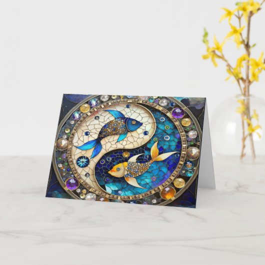 Zodiac - Vissen Vissen Yin en Yang Kaart (Gele Bloem)