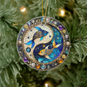 Zodiac - Vissen Vissen Yin en Yang Keramisch Ornament