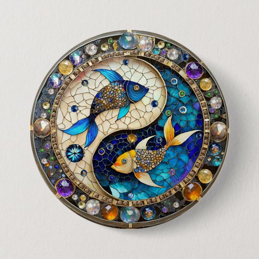 Zodiac - Vissen Vissen Yin en Yang Ronde Button 7,6 Cm (Voorkant)