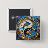 Zodiac - Vissen Vissen Yin en Yang Vierkante Button 5,1 Cm (Voorkant /achterkant)