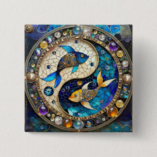 Zodiac - Vissen Vissen Yin en Yang Vierkante Button 5,1 Cm