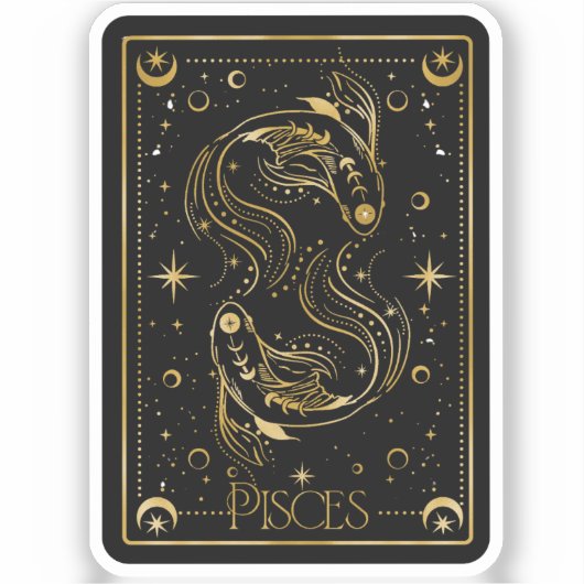 Zodiac Vissen Zwart & Goud Die-Cut Vinyl Sticker (Voorkant)