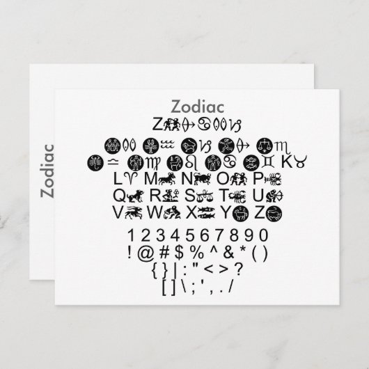 Zodiac - Voorbeeldvel Zazzle Font met gids Briefkaart (Voorkant / Achterkant)