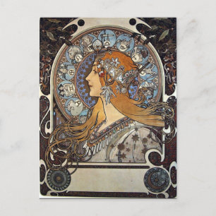 Zodiac Vrouw door Alphonse Mucha – Art Nouveau Feestdagenkaart