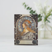 Zodiac Vrouw door Alphonse Mucha – Art Nouveau Feestdagenkaart (Staand voorkant)