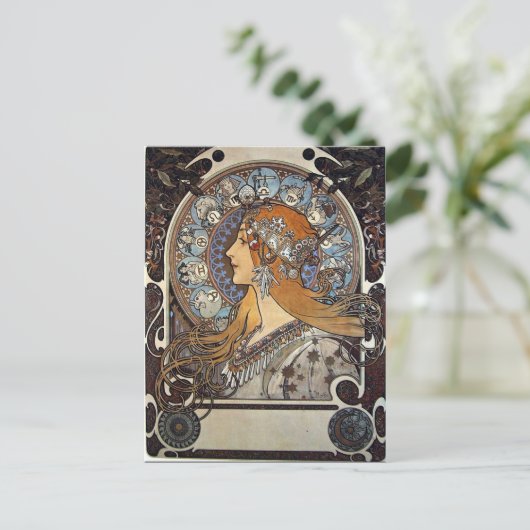 Zodiac Vrouw door Alphonse Mucha – Art Nouveau Feestdagenkaart (Staand voorkant)